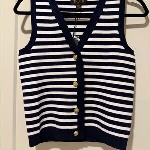 Truth by Republic Navy and Ivory Striped Button-Up Vest